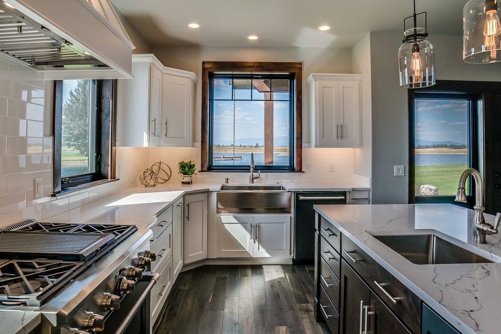 Porcelain countertop provides both the functionality and beauty of the kitchen.