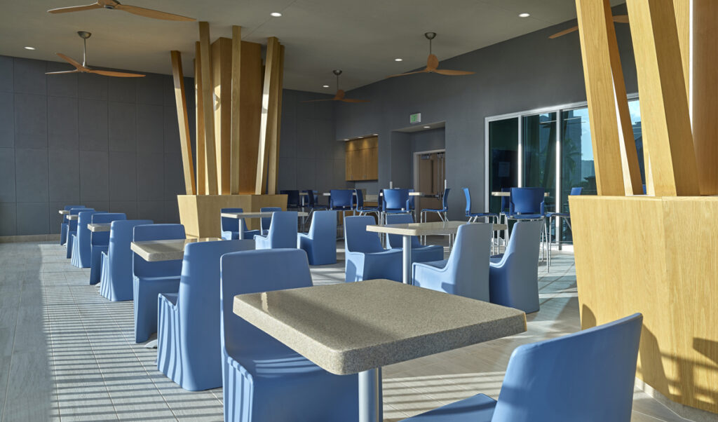 HIMACS solid surface and VIATERA quartz fabricated in Kapi` Olani hospital dining table 