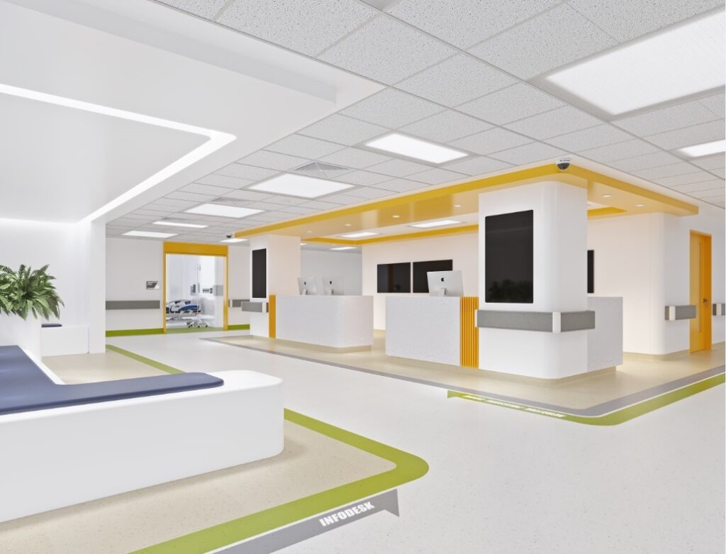 Hospital hallway designed by HIMACS solid surface