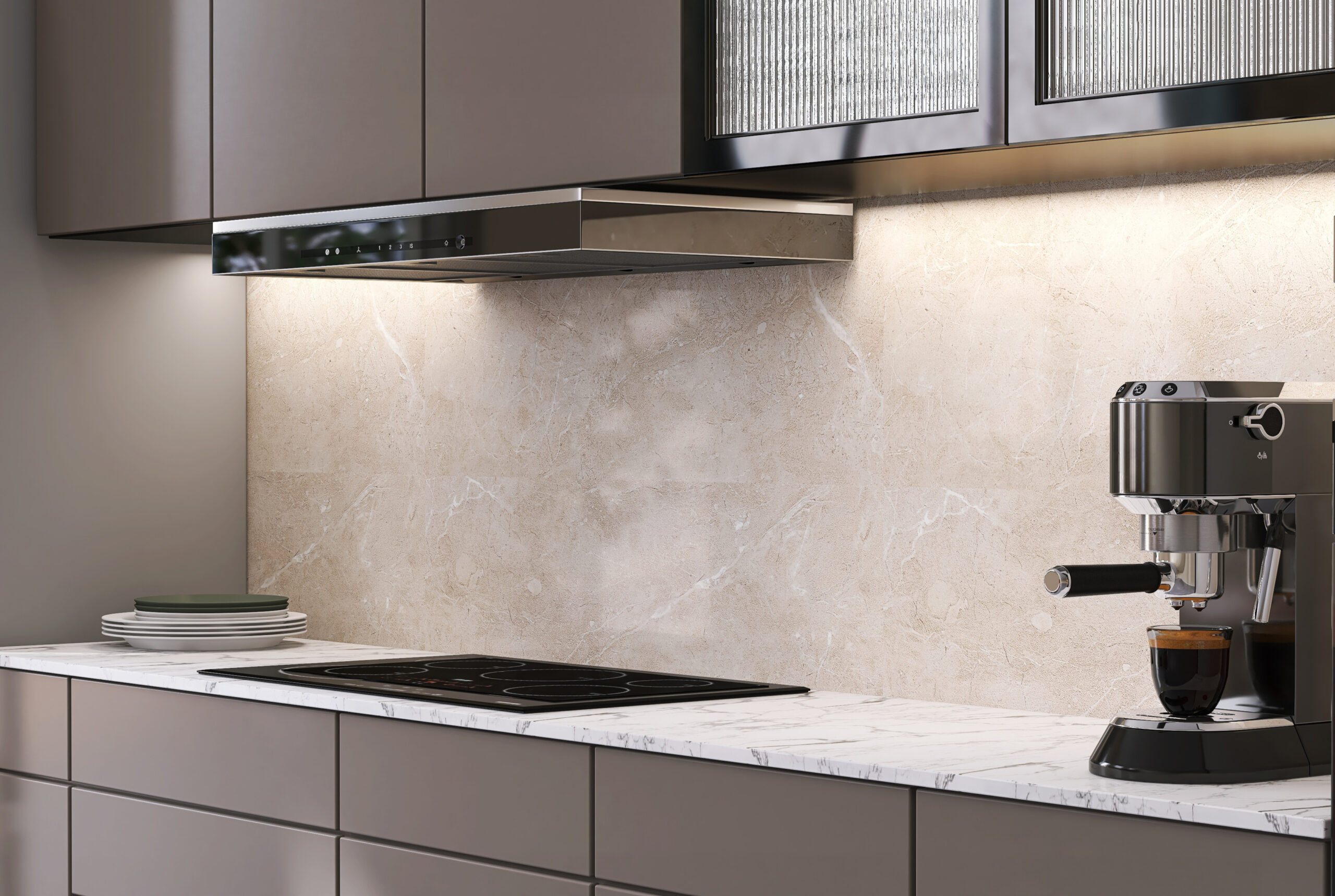 Upgrade kitchen aesthetics with a fitting backsplash, harmonized paint, and stylish details.