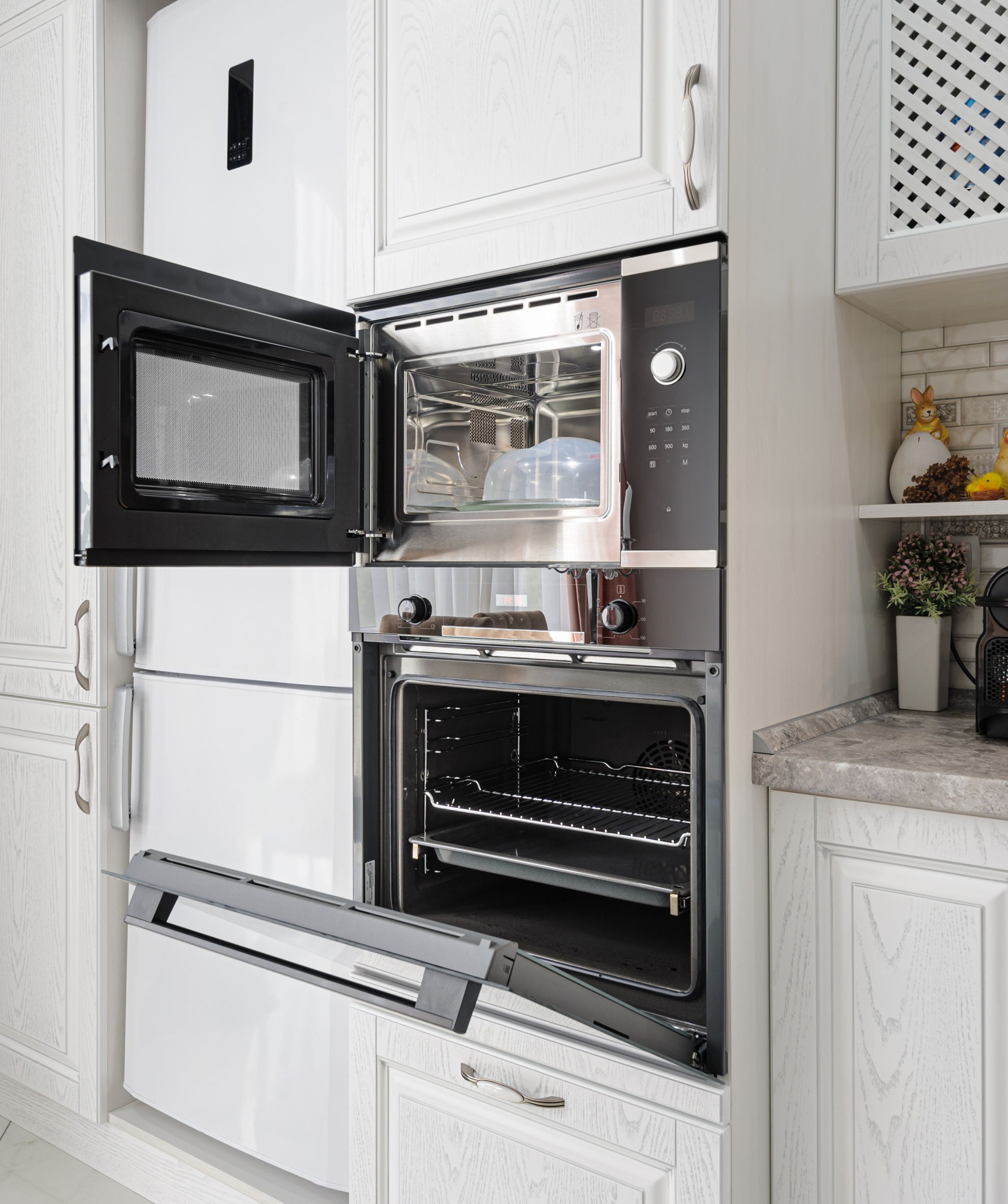 Choose built-in appliances for a sleek, space-saving look in your small kitchen.