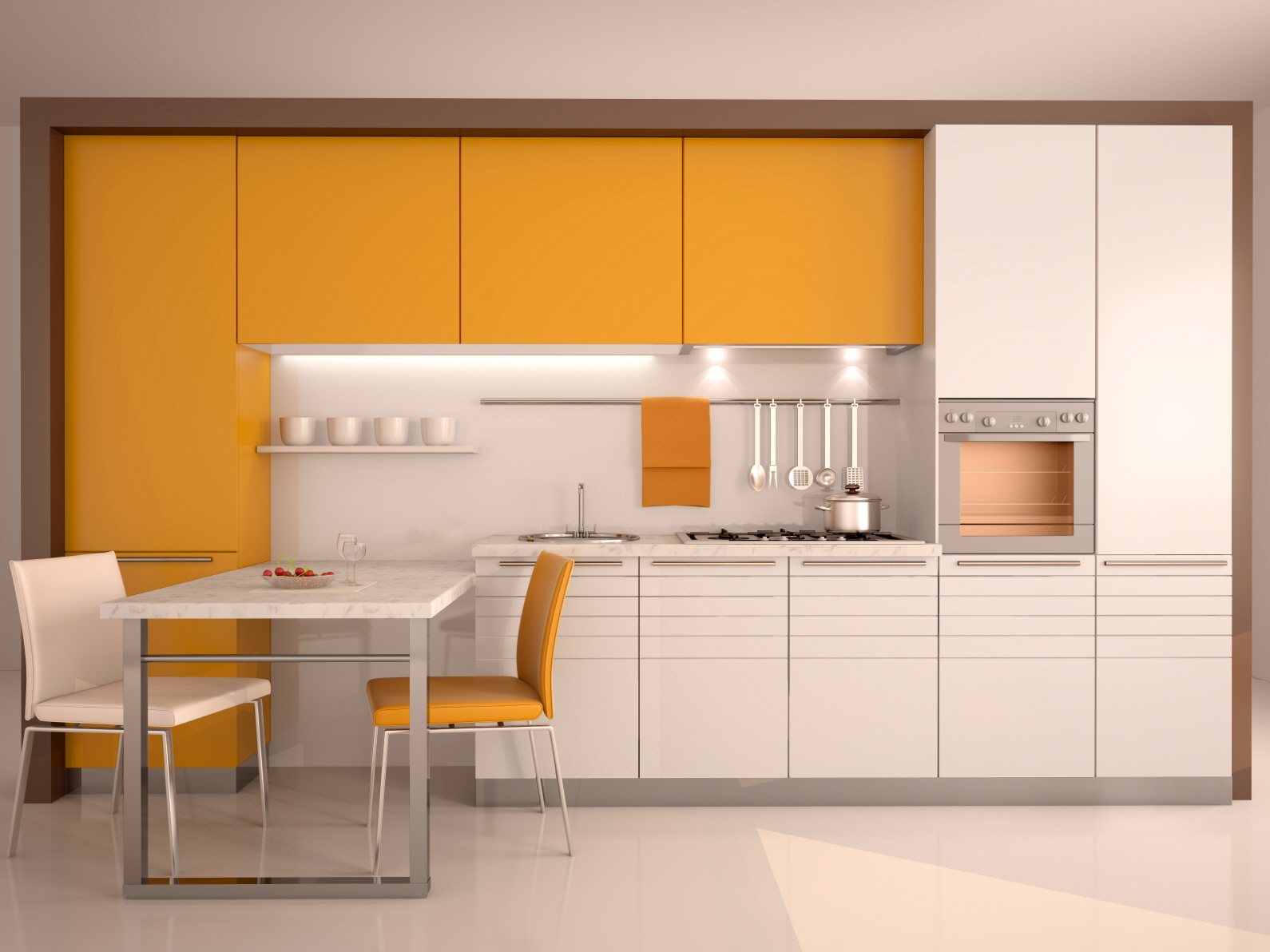Try bold color choices like vibrant accent walls, colorful cabinets, or daring accessories in your small kitchen for a high-impact, personality-filled look.
