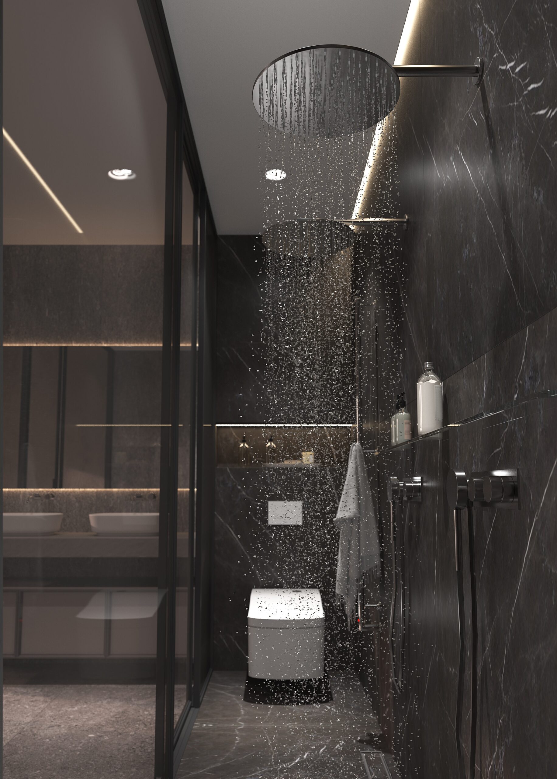 Double your shower pleasure with dual heads for a luxe experience, paired with sleek, modern fixtures.