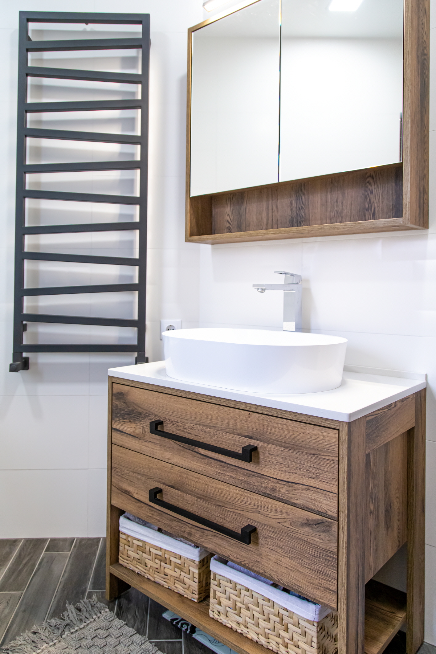Combat bathroom clutter with vanity tops featuring drawers for storage instead of cabinets.