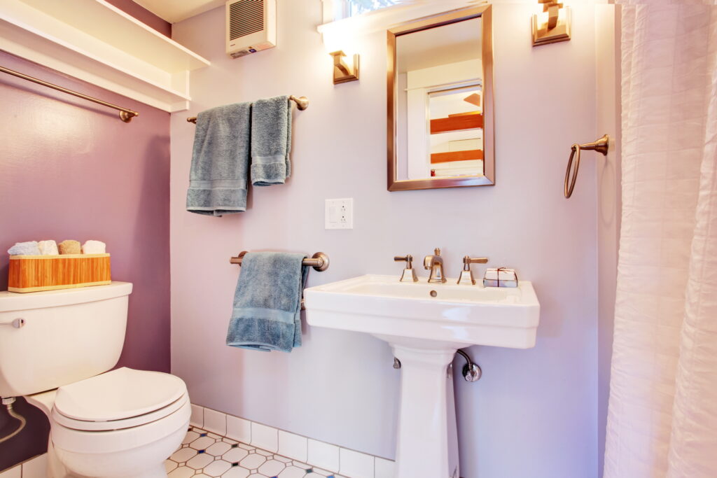 Lavender purple brings elegance and serenity to your bathroom, complemented by soft lighting for a luxurious retreat.