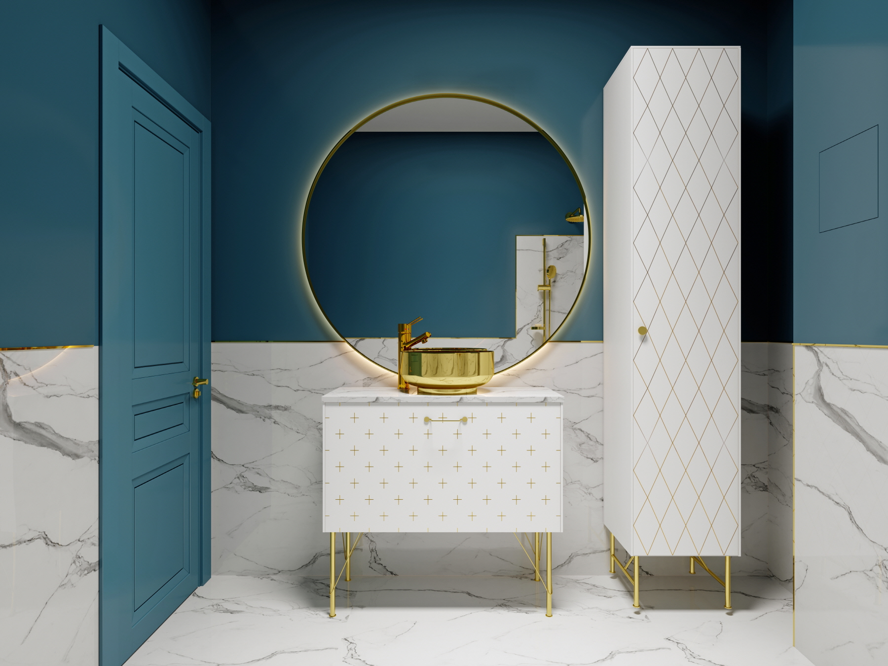 Teal adds energy and depth to create a luxurious bathroom ambiance.