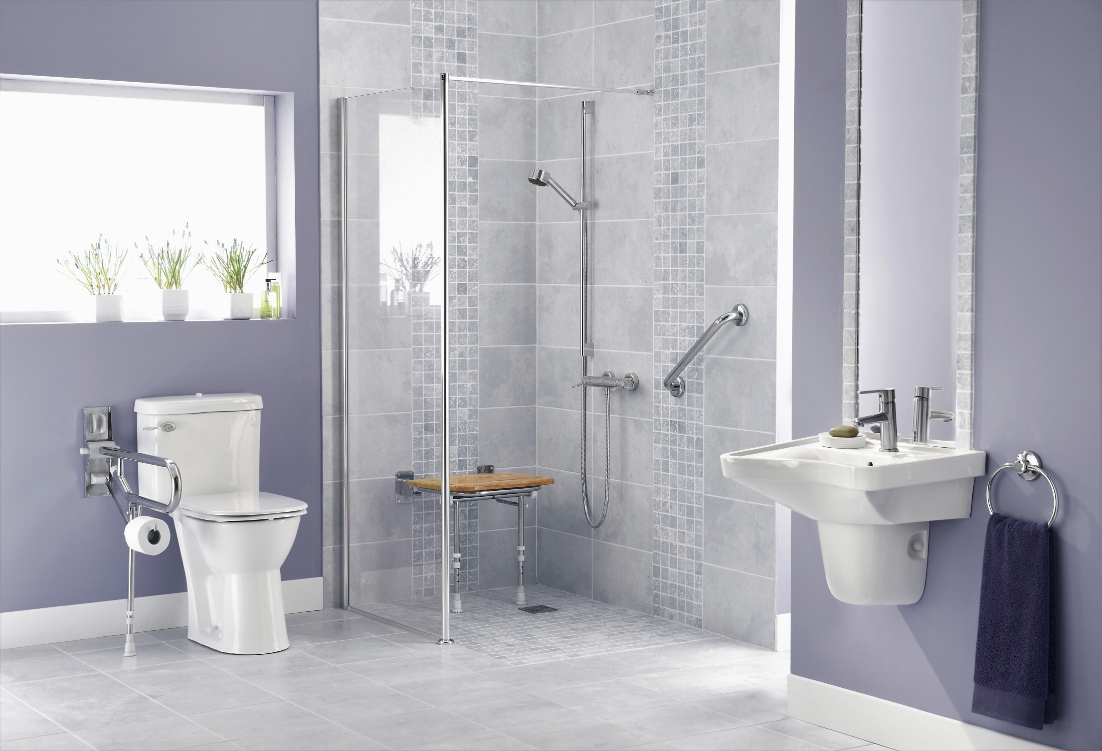 Brassica is a rich lavender hue for bold, upscale bathroom ambiance.
