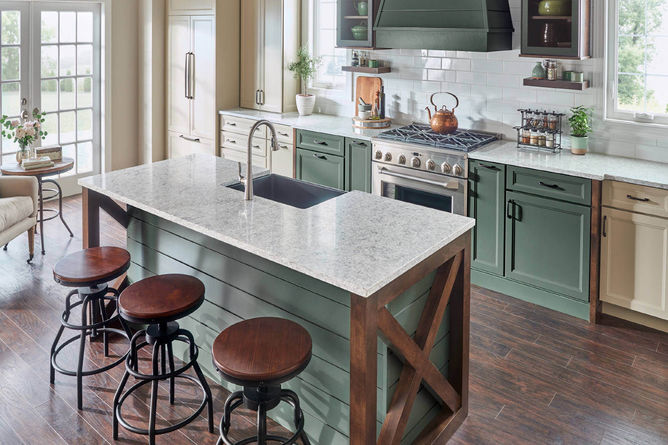 LX Hausys VIATERA - LX Hausys sage green materials evoke kitchen tranquility, creating a space you'll love.