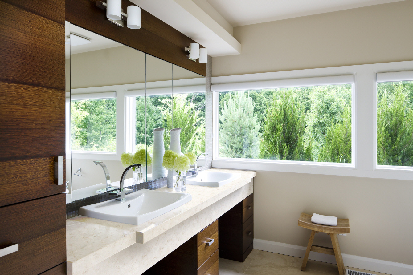 LX Hausys VIATERA - LX Hausys surfaces brighten and enlarge small bathrooms, offering durability, easy maintenance, and luxurious aesthetics.