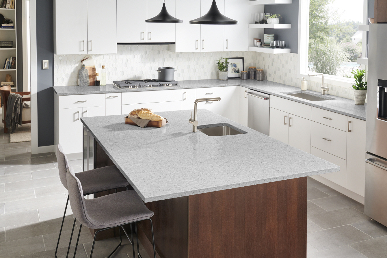 LX Hausys VIATERA - Install Viatera quartzite for a durable and elegant walk-in pantry countertop.