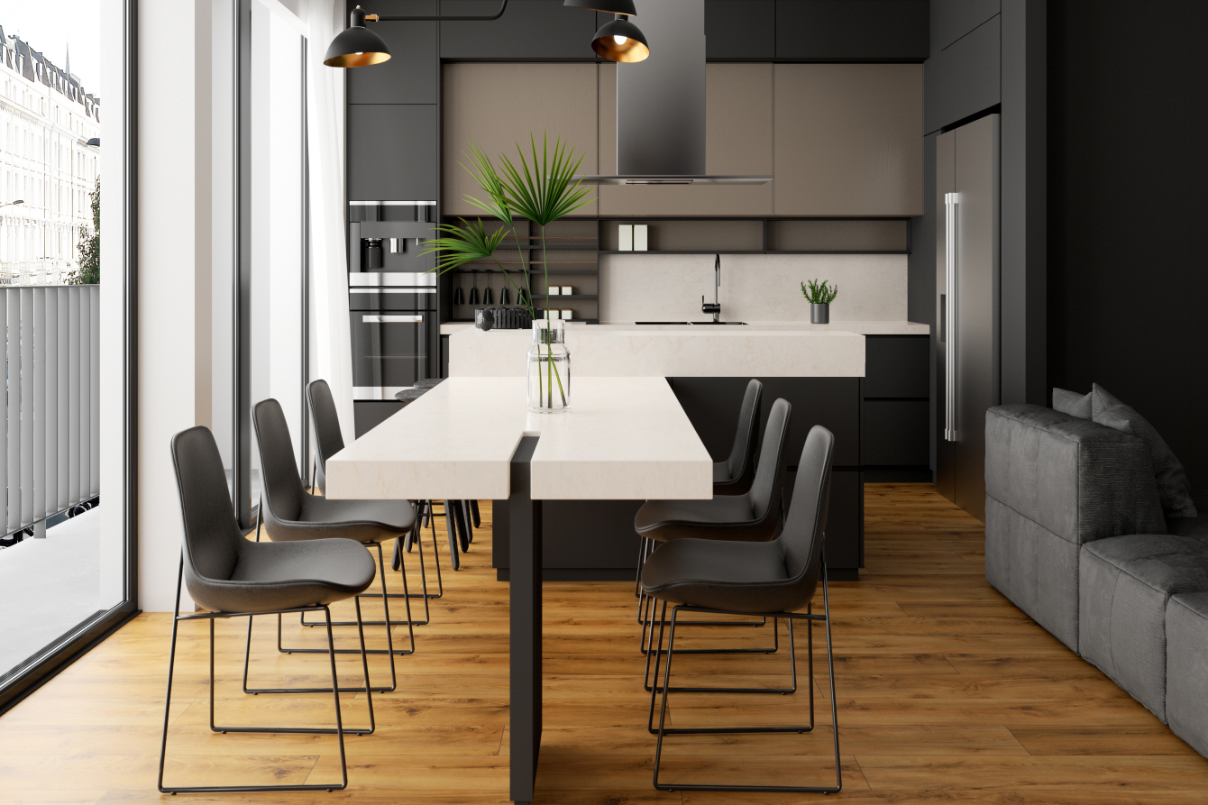 LX Hausys VIATERA - Elevate your kitchen design with furniture-style seating and decorative accents for added comfort and luxury.