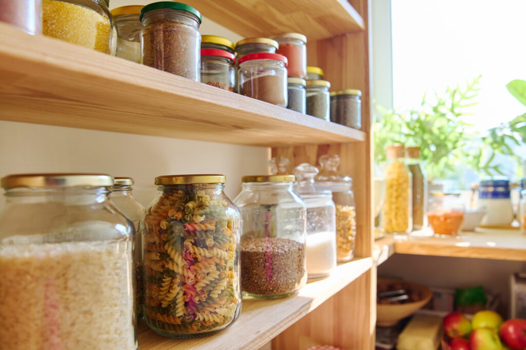Add more shelves for extra storage in your pantry remodel, utilizing varying depths to accommodate different items.