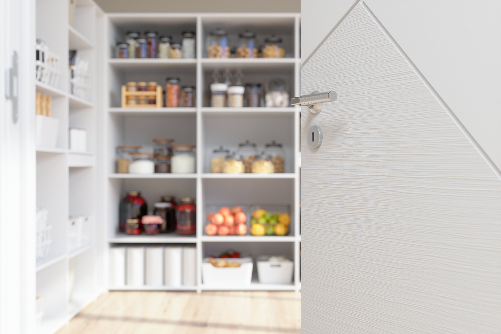 Repurpose nearby closet into secondary pantry for extra storage.