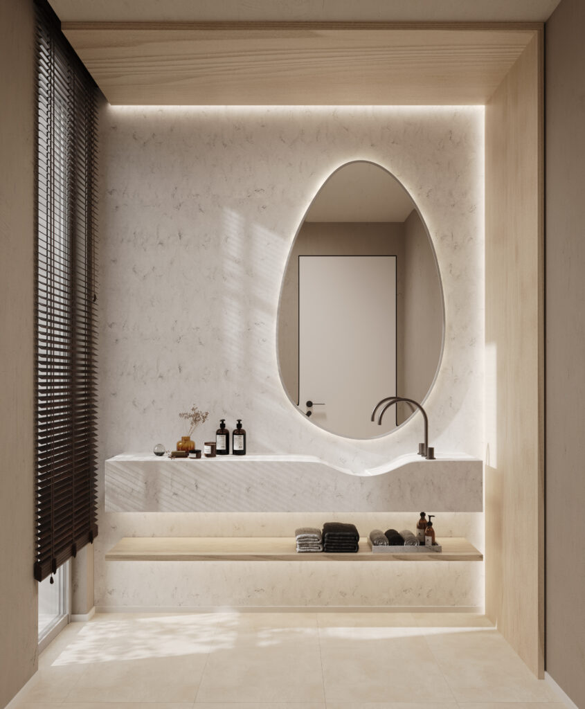 HIMACS Aurora Almond Solid surface Bathroom